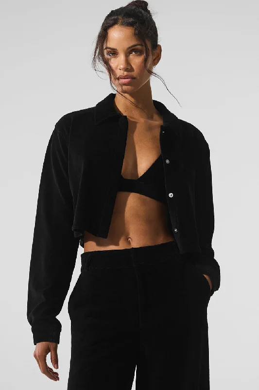 Micro Corduroy Cropped Dreamer Button Down - Black