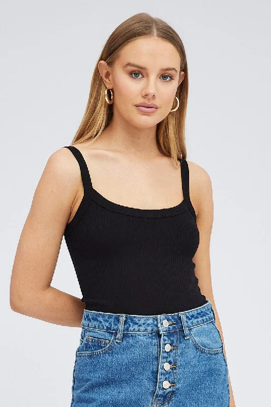 Black Singlet Top Scoop Neck