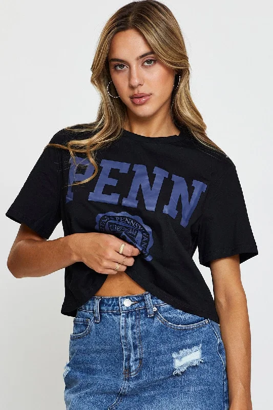 Black Graphic T Shirt Crop