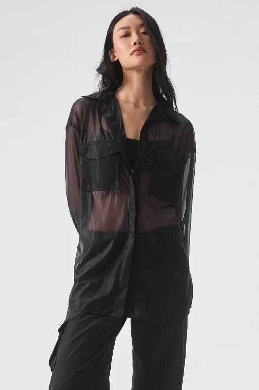 Sheer Effusion Button Down Long Sleeve - Black