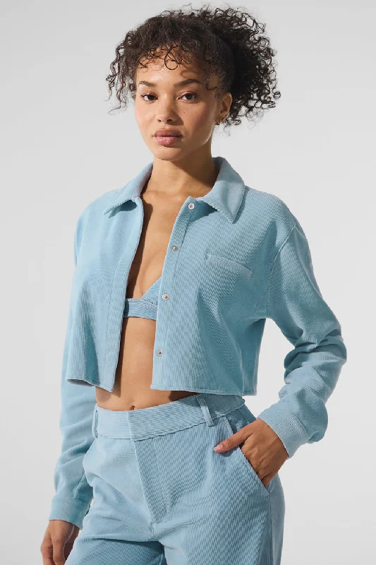 Micro Corduroy Cropped Dreamer Button Down - Celestial Blue