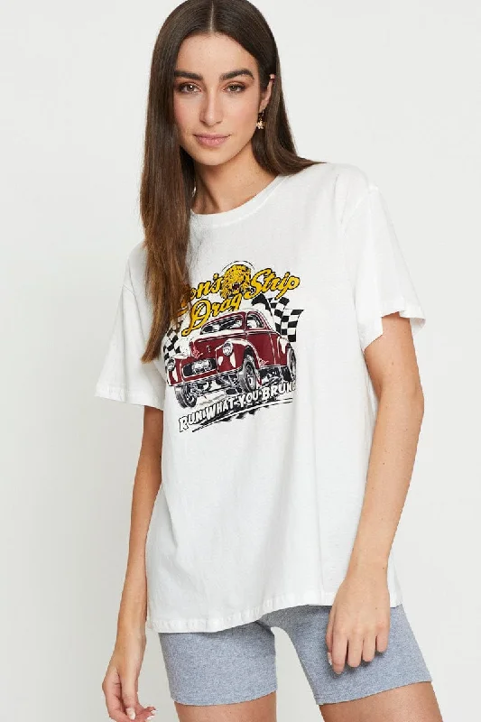 White Graphic T Shirt Short Sleeve