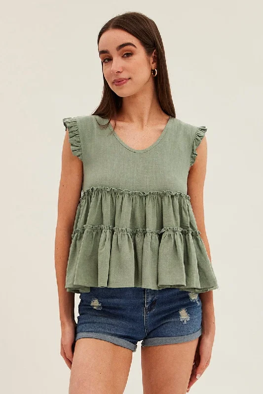 Green Ruffle Tiered Top