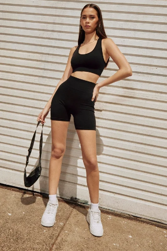 Black Seamless Activewear Singlet Top