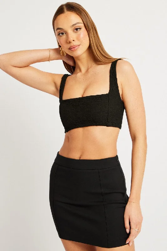 Black Crop Top Textured