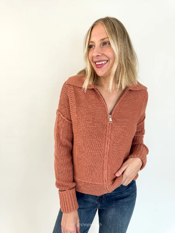 Augie Terracotta Zipper Cardigan