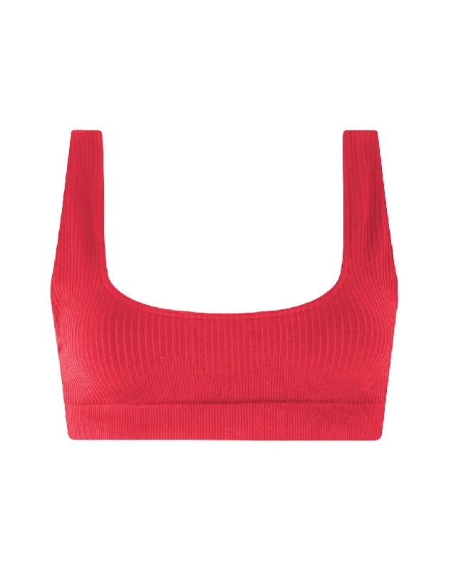 WIDE RIBBED SERENE Bikini Bra Top | Cerise