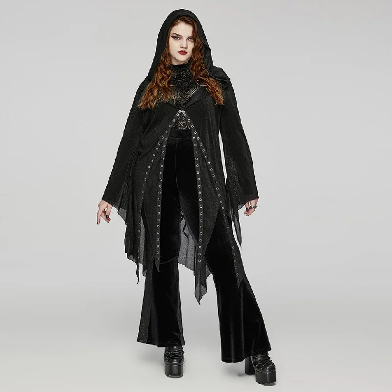 Women's Plus Size Gothic Irregular Eyelet Mesh Cardigan with Hood