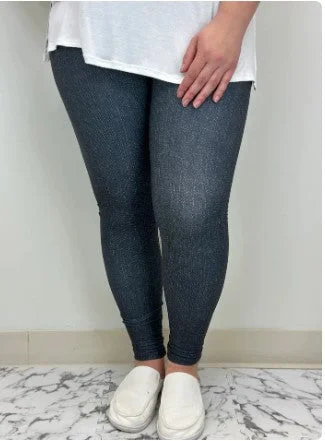 Black Denim Look Leggings w/Back Pockets - #6075-6076