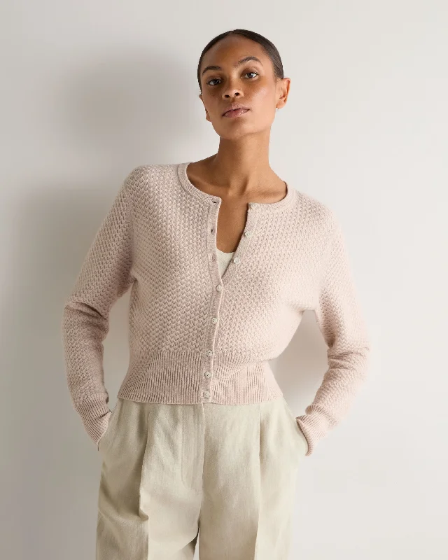 Women's Tuck Stitch Cashmere Cardigan Dusk Pink