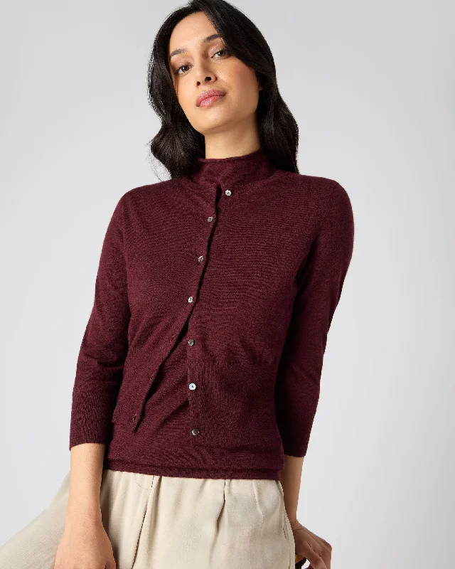 Women's Superfine Cropped Cashmere Cardigan Burgundy Red