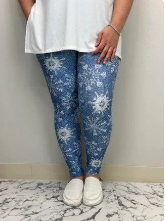 Light Blue Snowflake Leggings w/Pockets - #5550-5552