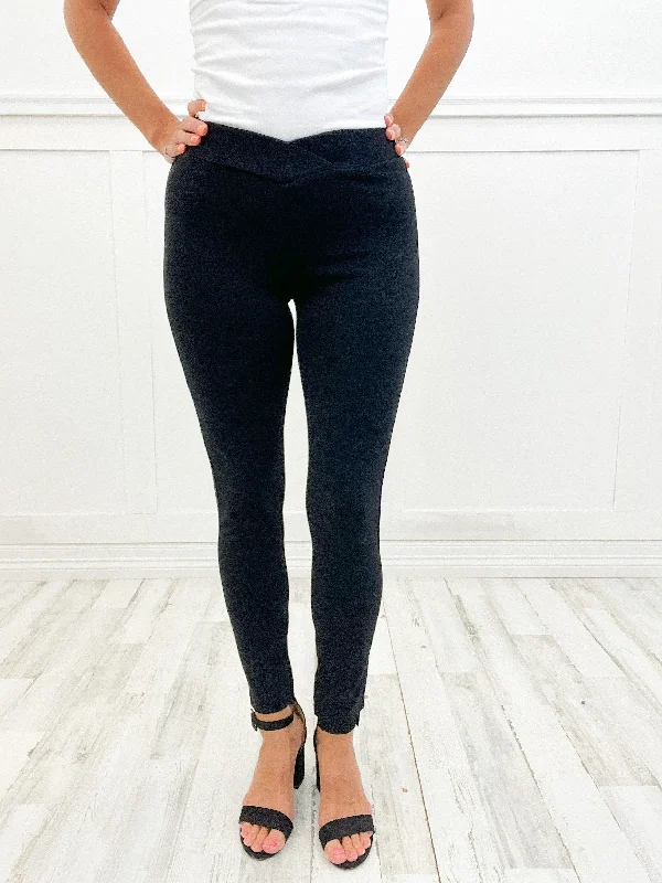 SOLID SKINNY LEGGINGS WITH V WAIST BAND