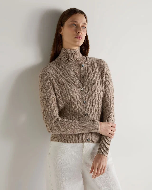 Women's Myla Cable Cashmere Cardigan Oatmeal Brown