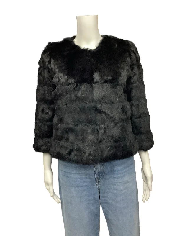 H Brand Cindy Rabbit Fur Jacket Crop Black  Size: S/M