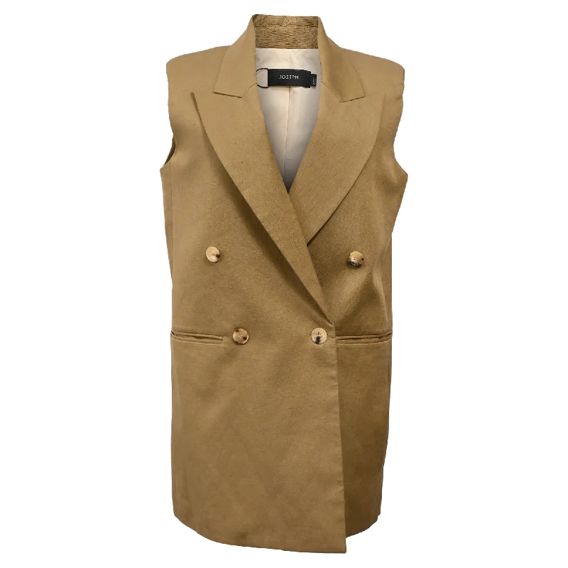 Joseph Double-Breasted Sleeveless Vest in Brown Linen