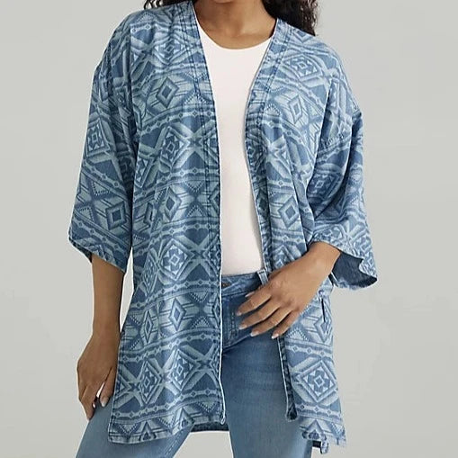 Wrangler Retro Women's Geometric Denim Kimono in Denim Blue