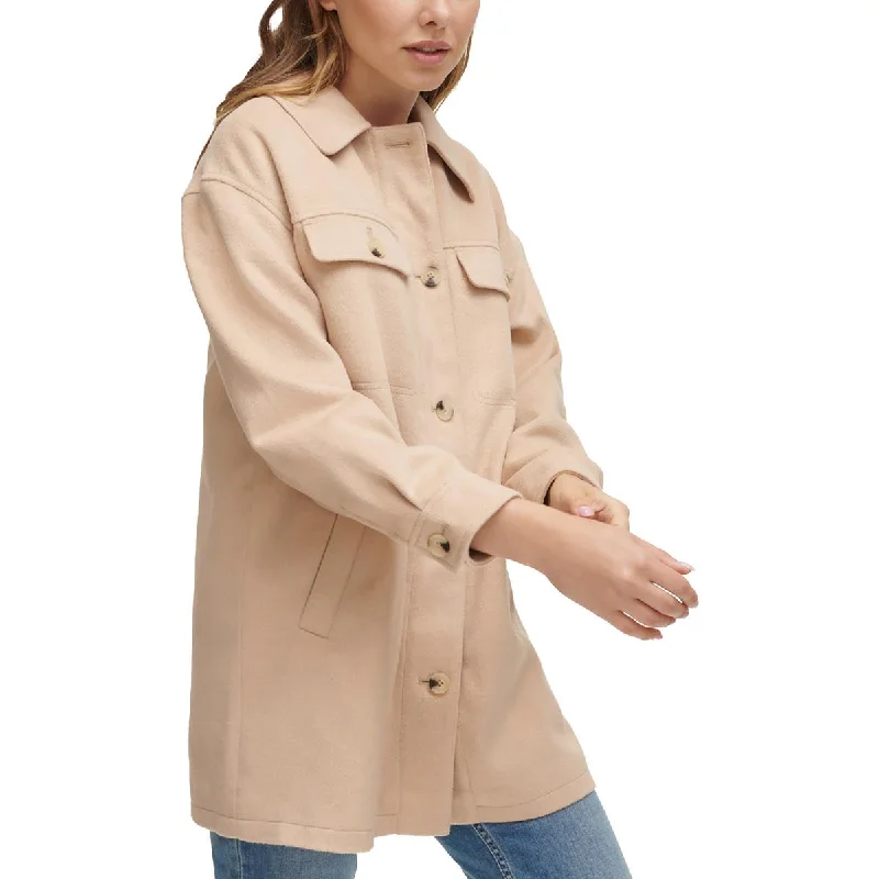 Petites Womens Collar Pocketed Soft Shell Jacket