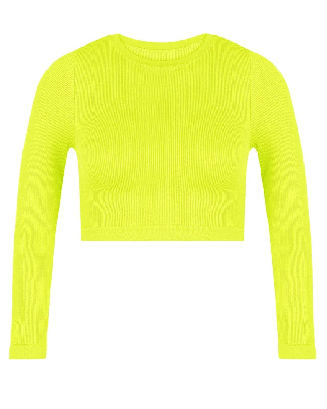 EVOKE Ribbed Long-Sleeve Crop Top | Neon Yellow