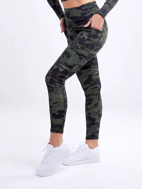 High-Waisted Tactical Outdoor Leggings with Side Cargo Pockets