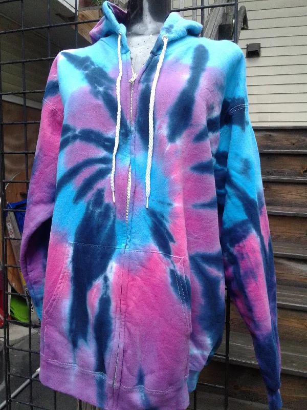 Blue and Pink Tie-Dye Zipper Hoodie