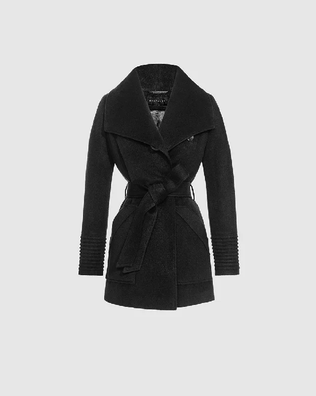 Baby Alpaca Cropped Wide Collar Wrap Coat