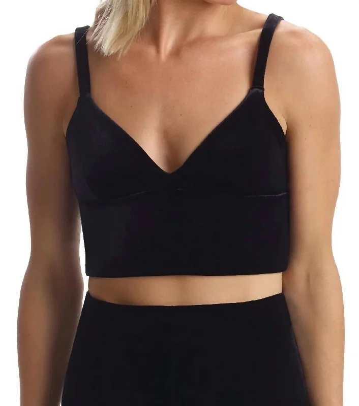 Velvet Longline Bralette In Black