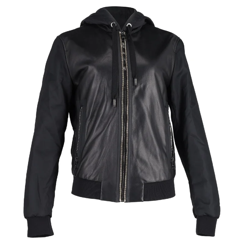 Dolce & Gabbana Zipped Hooded Jacket in Black Leather