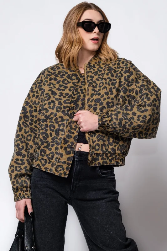 FRNCH Rita Leopard Print Quilted Bomber