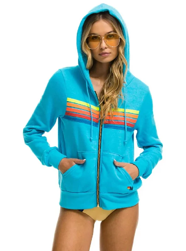 Aviator Nation Women's 5 Stripe Zip Hoodie - Neon Blue Neon Rainbow