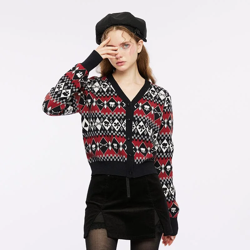 Women's Grunge Skull Diamond Knitted Cardigan