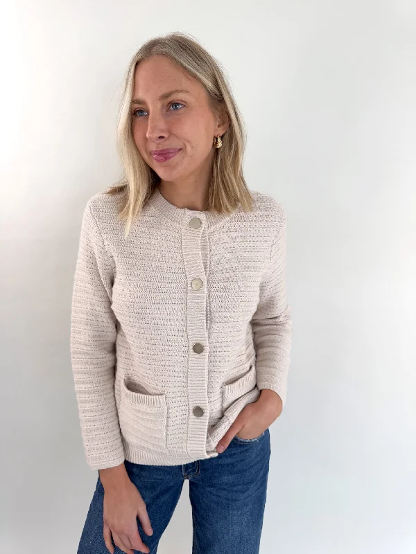 Pointelle Oat Knitted Cardigan