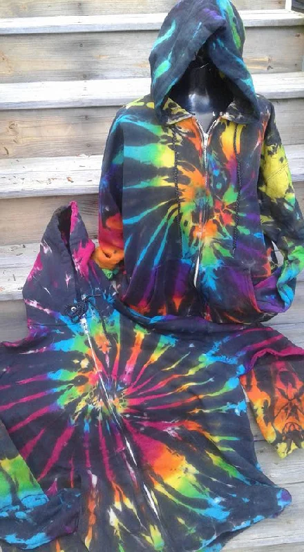 "Black Plasma" Tie-Dye Rainbow Zipper Hoodie