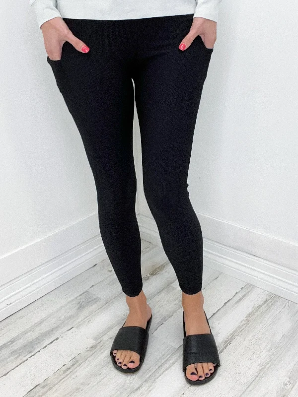 NYLON RIB YOGA LEGGINGS WITH SIDE POCKETS