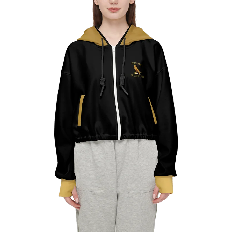 Yahusha-The Lion of Judah 01 Designer Cropped Drop Shoulder Full Zip Hoodie