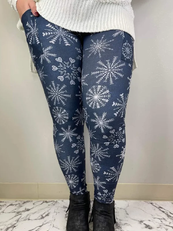 Blue Snowflake Leggings w/Pockets - #2974