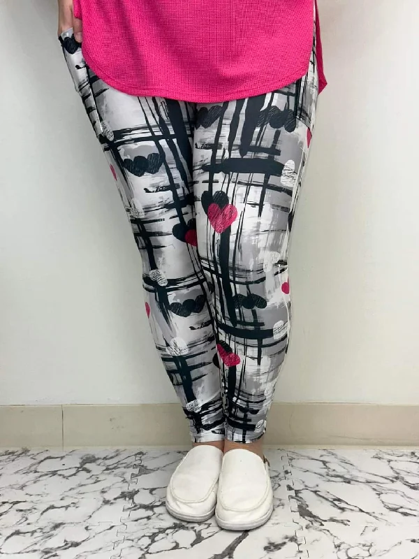 Pink & Black Heart Leggings w/Pockets - #6303-6305