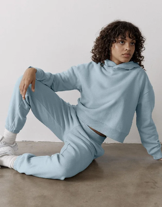 The Womens Pullover Crop Hoodie in Chalk Blue