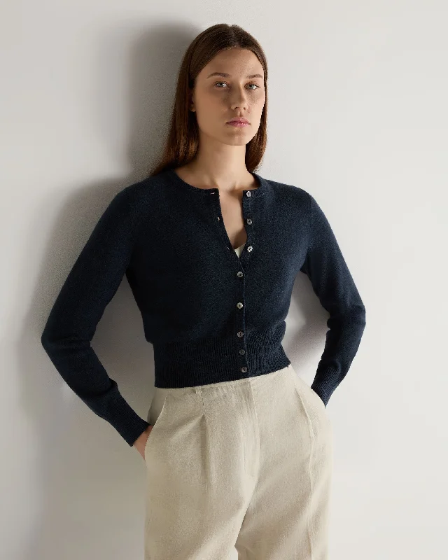 Women's Ivy Cropped Cashmere Cardigan Indigo Blue