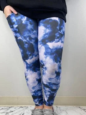 Blue Tie Dye Leggings w/Pockets - #3256-3258