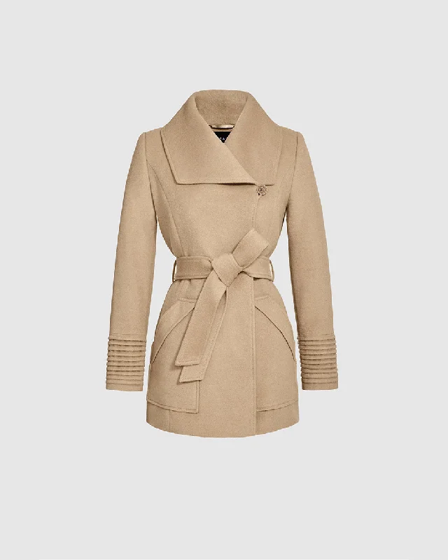 Baby Alpaca Cropped Wide Collar Wrap Coat