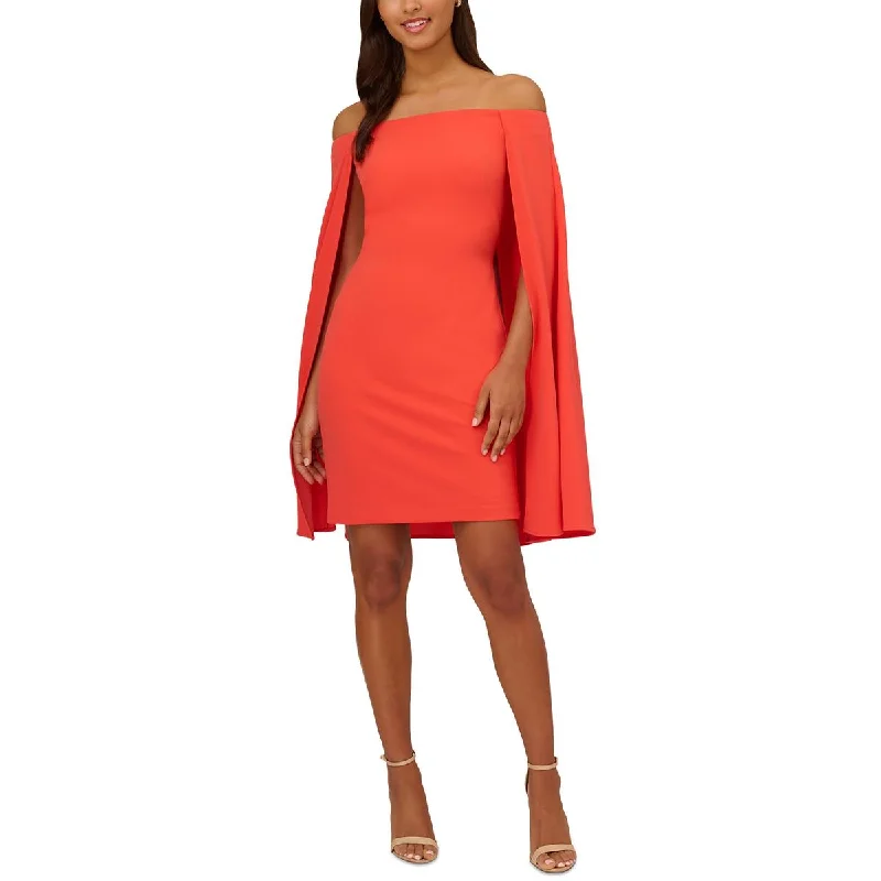 Adrianna Papell Womens Crepe Off-The-Shoulder Sheath Dress