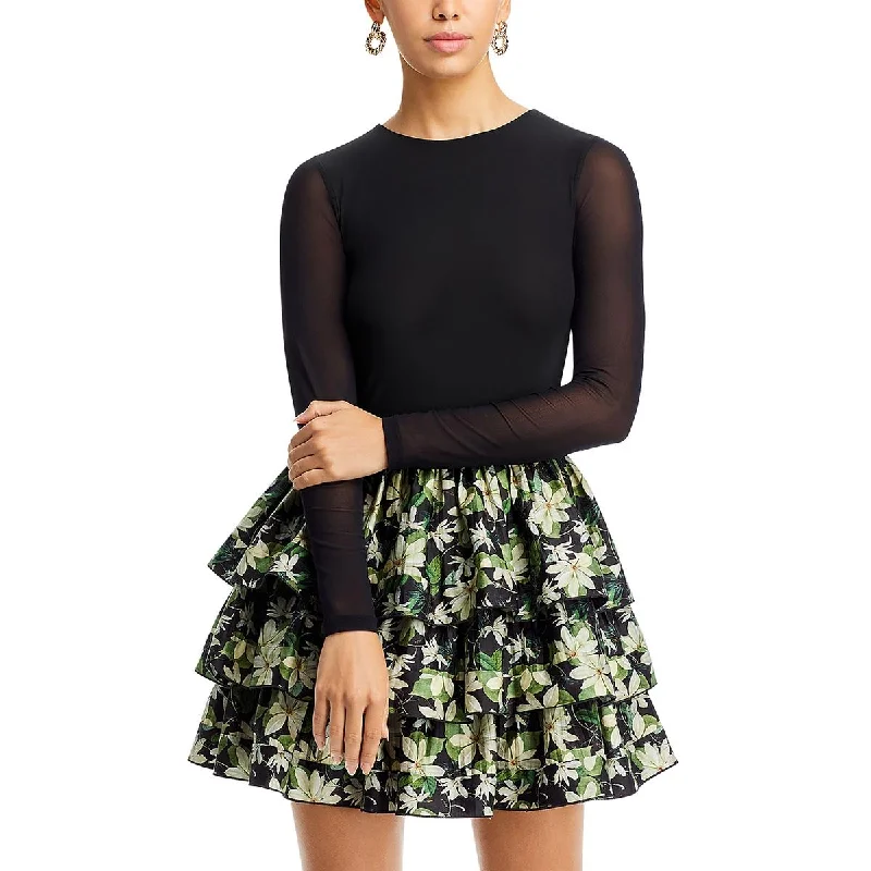 Alice and Olivia Womens Sheer Ruffled Mini Dress