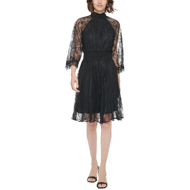 Calvin Klein Womens Lace High Neck Midi Dress