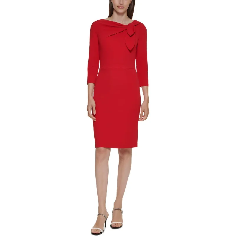 Calvin Klein Womens Crepe Bow Wear to Work Dress