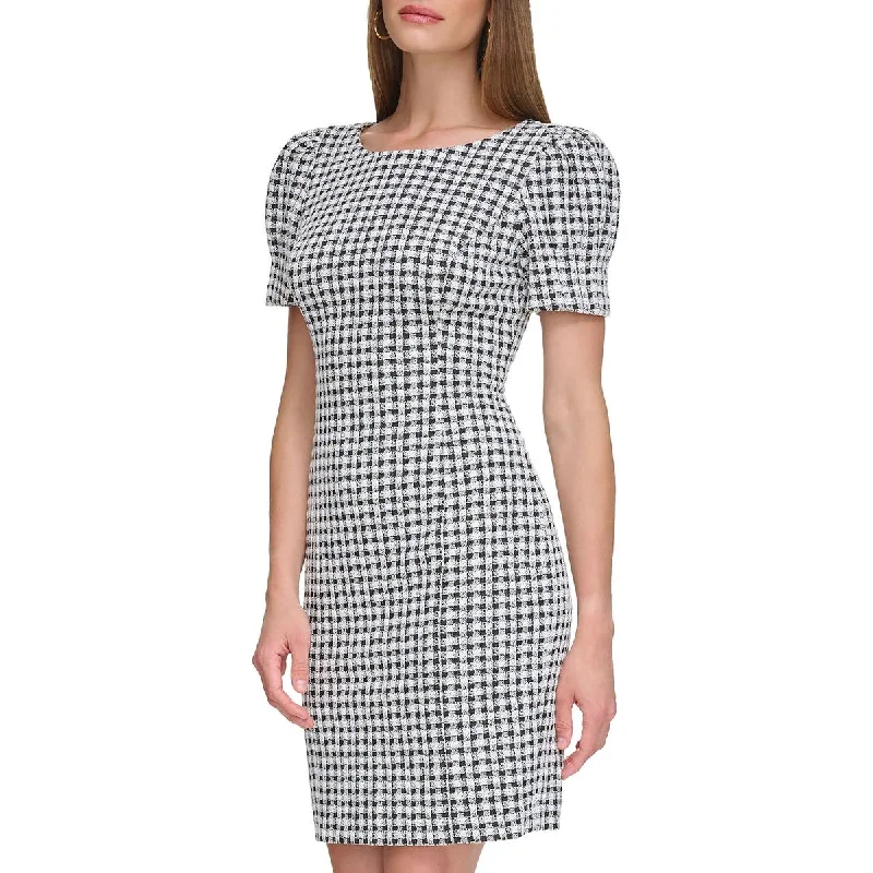 DKNY Womens Sheath Gingham Sheath Dress