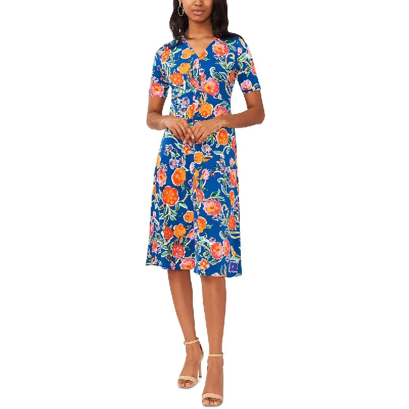 MSK Womens Petites Twist Front Floral Print Midi Dress