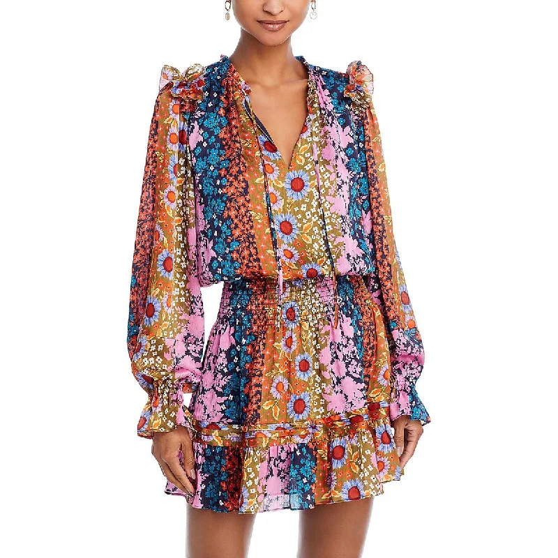 Ramy Brook Womens Mak Printed Smocked Mini Dress