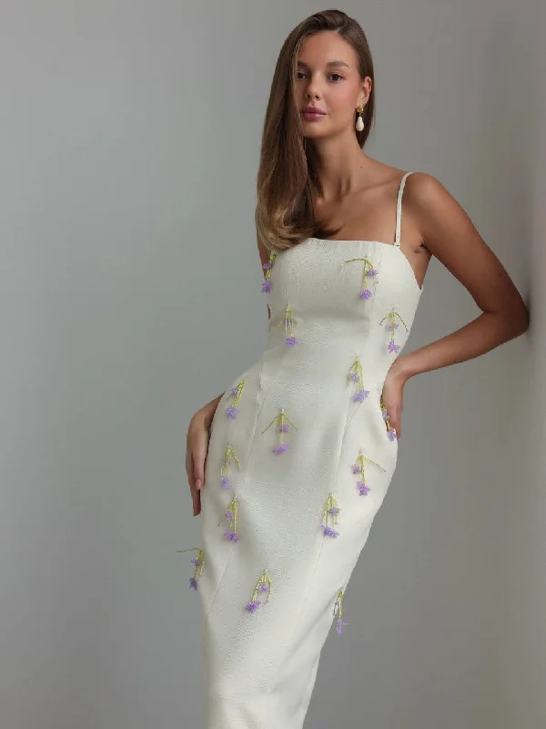 Delicate Blooms Ivory Midi Dress